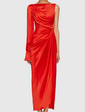 Load image into Gallery viewer, Nina One Shoulder Draped Scarlet Dress
